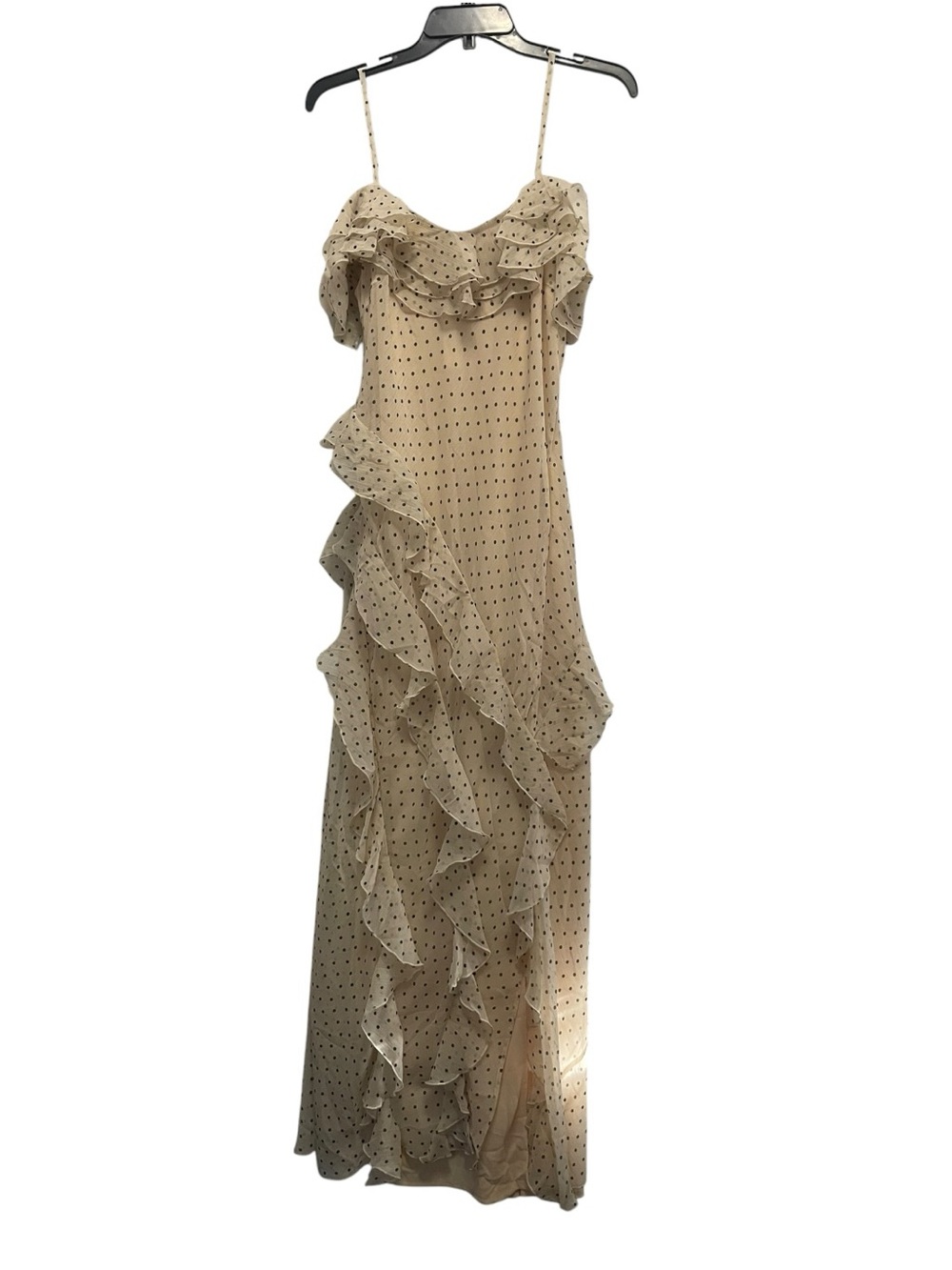 Cato Women’s L Polka Dot Ruffle Maxi Dress Cream and Black Whimsy Fairy NEW